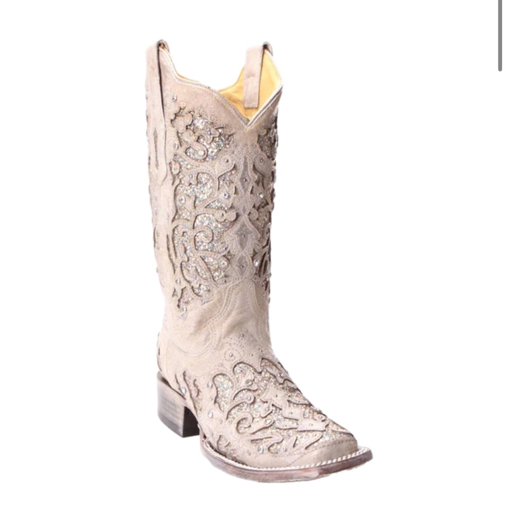 CORRAL WOMEN'S WHITE GLITTER & CRYSTALS WESTERN BOOTS - SQUARE TOE